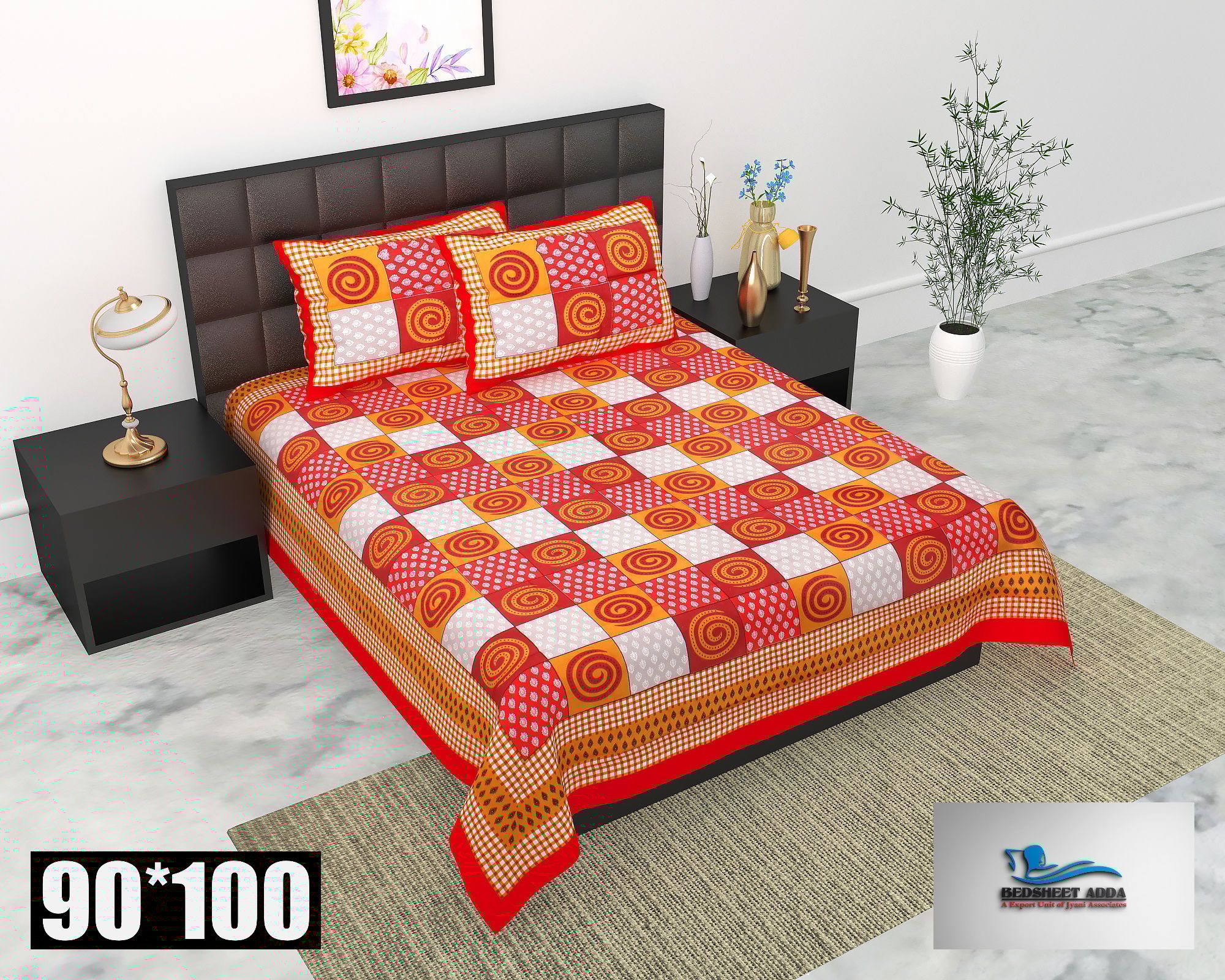 2001-Bedsheet Adda-Pure Cotton Jaipuri Printed Double Bedsheet With 2 Pillow Covers-DESIGN108