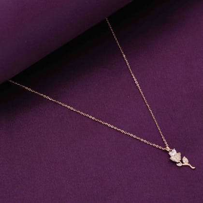 Sterling Love Rose Necklace-White Stone