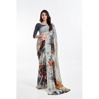 SVB Sarees Womens Multicolour Abstract Printed Georgette Saree With Blouse Piece
