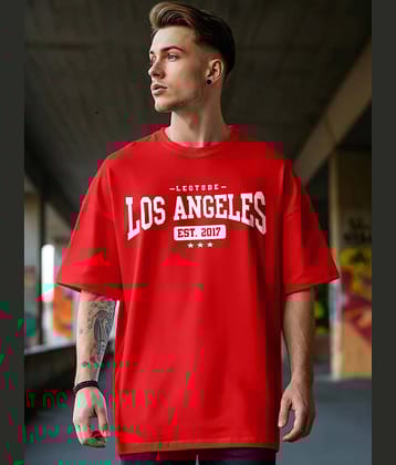 Leotude Men Cotton Blend Oversized Fit Printed T-Shirt ( Red )