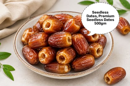 Seedless Dates, Premium Seedless Dates, Pitted Dates, Natural Seedless Khajoor, Soft Seedless Dates 500gm