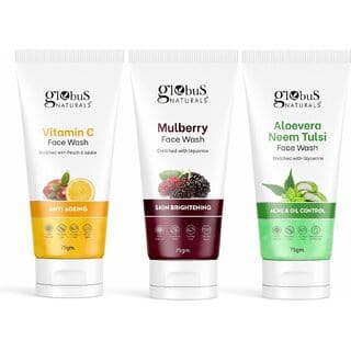 GLOBUS NATURALS AntiAgeing  Oil Control Aloevera Mulberry  Vitamin C Face wash 75gm, Pack of 3