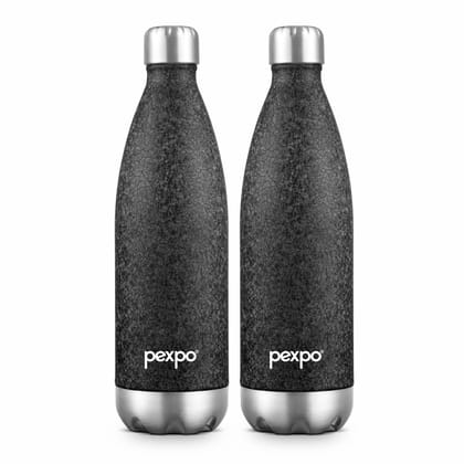 Pexpo Stainless Steel Hot and Cold Vacuum Insulated Flask, 1L, Pack of 2, Black, Electro | Lightweight & Keeps Drinks Hot/Cold for 24+ Hours