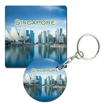 Prints and Cuts Singapore Beauty Set of Fridge Magnet and Key Chain (Combo)