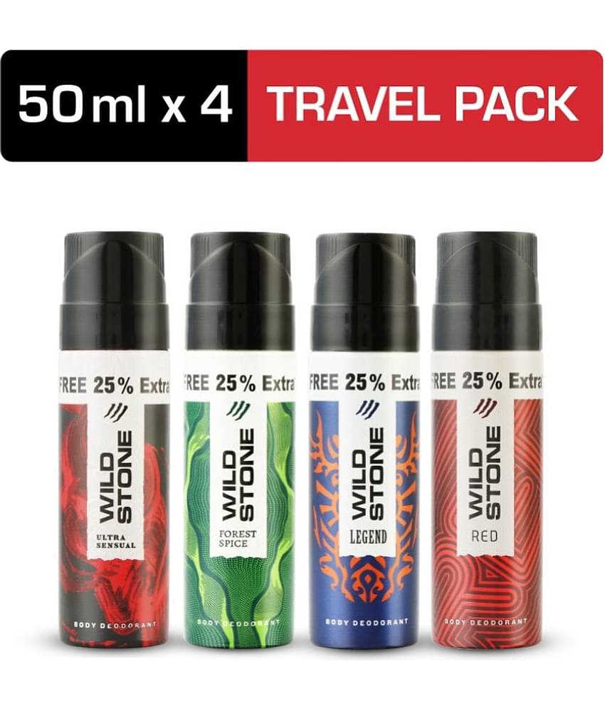 Wild Stone Forest Spice, Legend, Ultra Sensual & Red Travel Pack (50ml each) Deodorant Spray - For Men