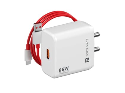 Portronics Adapto 65A 65W Super Fast Charger, High-Speed MACH USB-A, 1 M Fast Charging Cable, Compatible with OnePlus, Oppo, and Realme Portronics Adapto 65A 65W Super Fast Charger, High-Speed MACH USB-A, 1 M Fast Charging Cable, Compatible with OnePlus, Oppo, and Realme