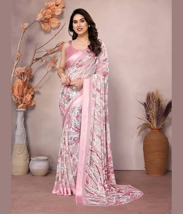 DIKONA DESIGNER Chiffon Printed Saree With Unstitched Blouse Piece ( Teal )