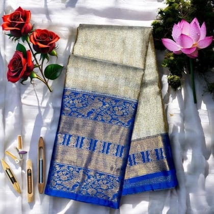 SOFT PATTU KANCHI BORDER BLUE MIDDLE GRAY