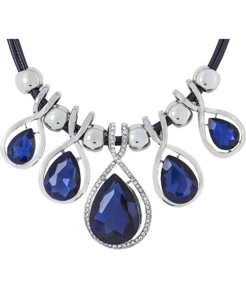The Jewelbox Stylish Fashion Blue Crystal CZ American Diamond Silver Plated Necklace for Girls Women