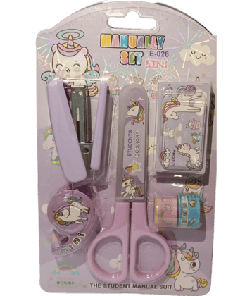 5 in 1 Mini Stationery Combo Essentials Box Gift Set Includes Scissors Tape Stapler (1 Piece),LIGHT PURPLE