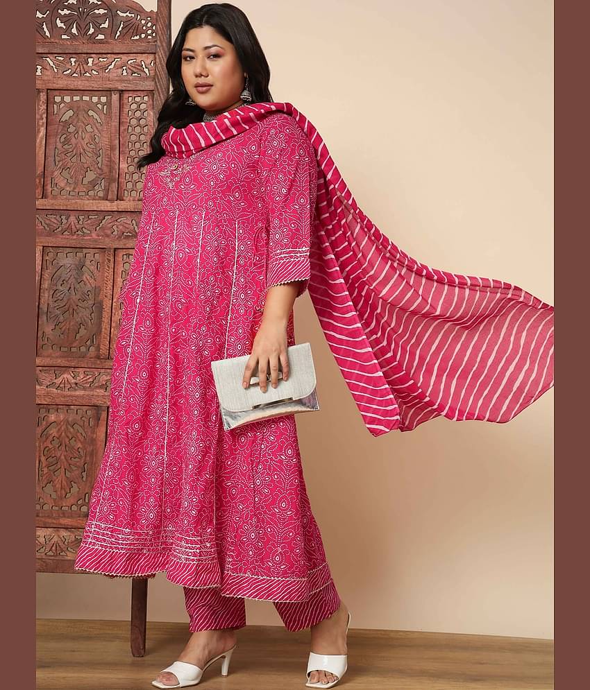 Vbuyz Cotton Printed Kurti With Pants Women's Stitched Salwar Suit - Pink ( Pack of 1 )