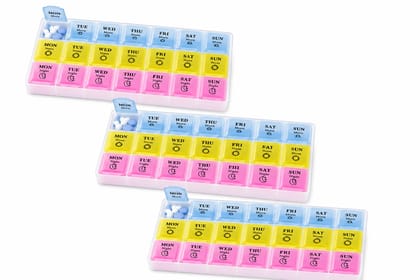 Pill Medicine Organizer Reminder Storage Box for 7 Days, 3 Layer Pillbox Pack of 3