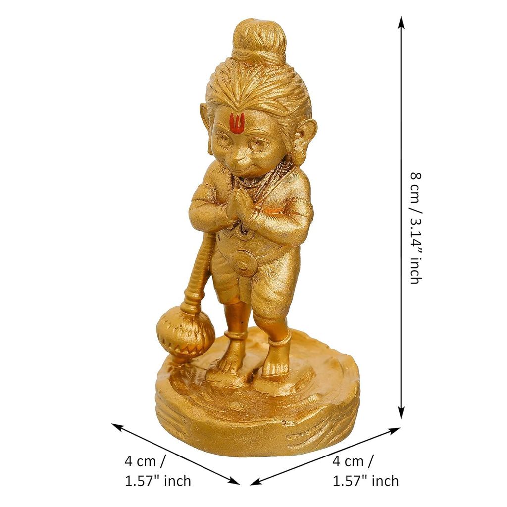 Patwari Arts Decorative Car Dashboard Hanuman Idol, Gold-Coloured Marble Statue, Small Size.