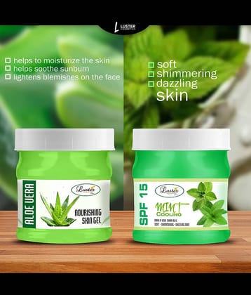 Luster Aloe Vera Skin Gel  + SPF 15 Mint Skin Gel Moisturizer 500 ml Pack of 2