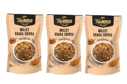Trumillets Healthy Millet Snack for Kodo Millet Khara Chivda | Indian Masala Crispy Namkeen | Healthy And Hygienic Snacks | High Protein & Fiber Snack | No Preservative (Each 125 Gm Pack of 3)