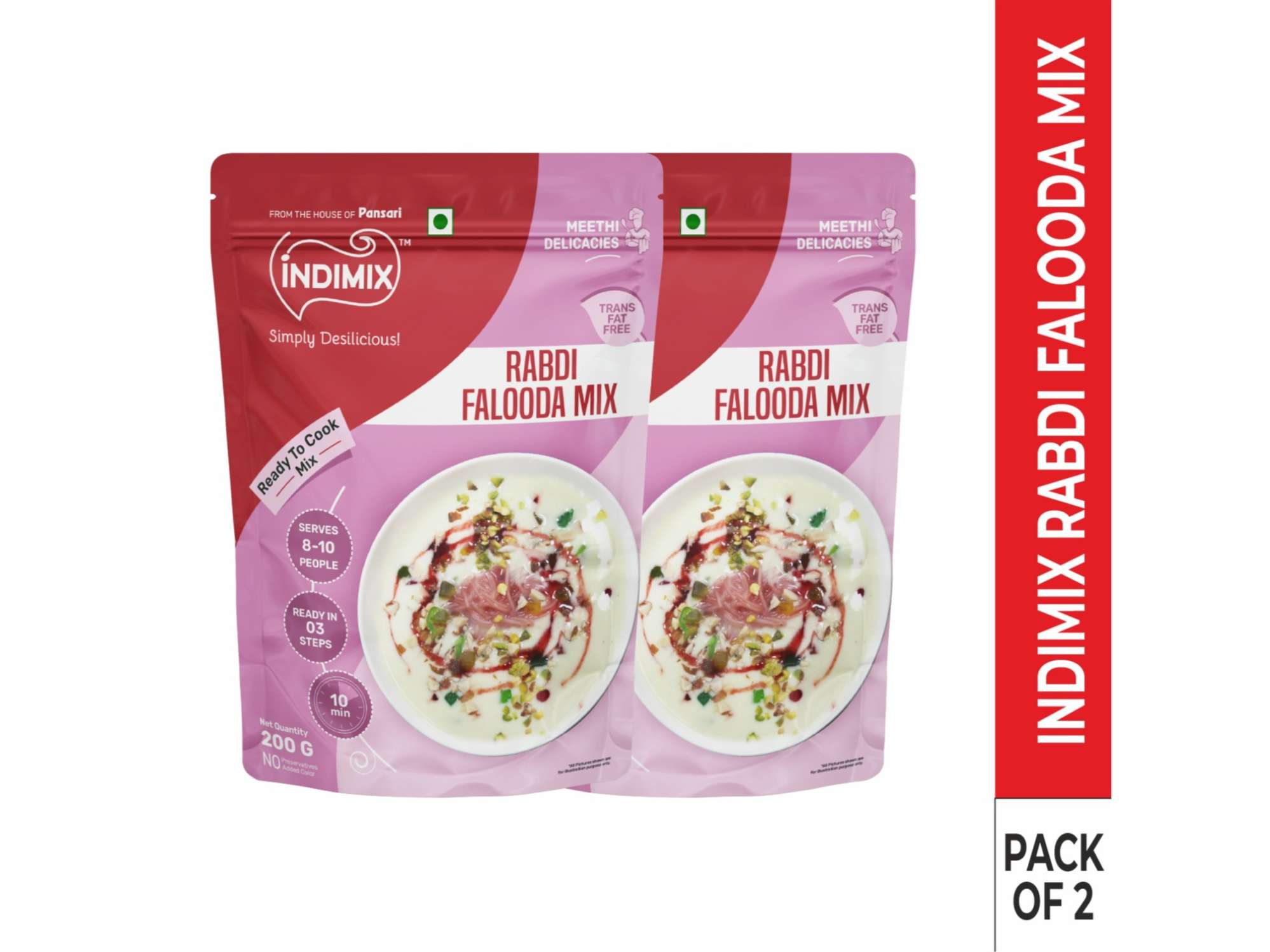 INDIMIX Instant Ready to Cook Rabdi Faluda Mix, Ready In 3 Steps, Healthy & Tasty 200 g - Pack of 2