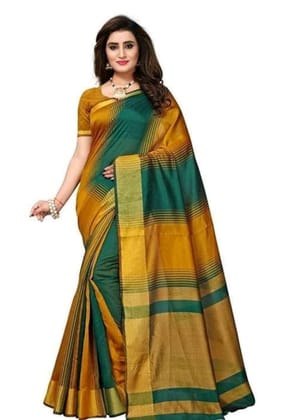 Generic Women's Cotton Silk Saree with Blouse (Multi Color, 5 - 6 Mtrs)