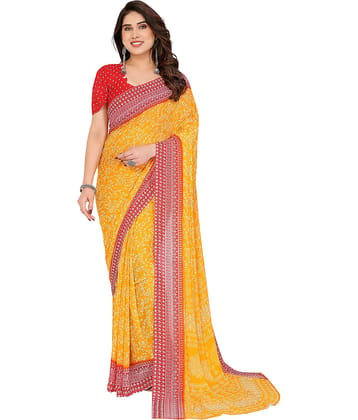 ANAND SAREES Georgette Printed Ilkal Saree With Unstitched Blouse Piece ( Yellow )
