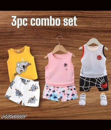 ODIMENT Pack of 3 Girls Cotton Blend T-shirt & Shorts ( Multicolor )
