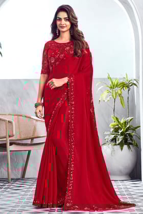 Red Embroidered Silk Saree