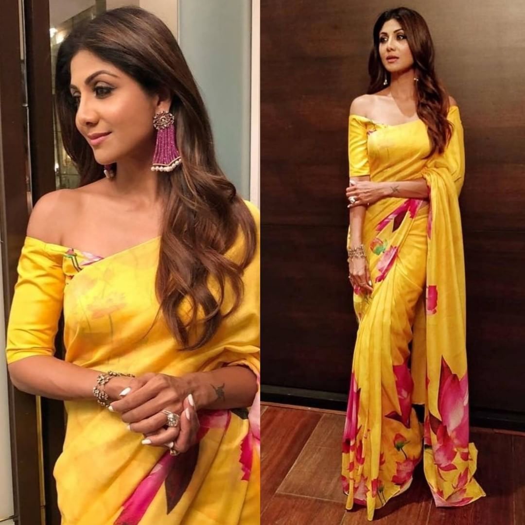 Yellow and Pink colored Party wear Linen Digital Printed Sari 1156