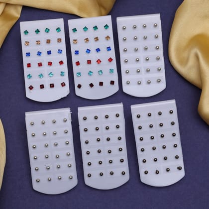 Assorted Color Stud Earrings Combo Of 72 Pairs (STUD212CMB)-Length: 1.00 CM x Width: 1.00 CM / Silver / Alloy With Good Quality Silver Plated