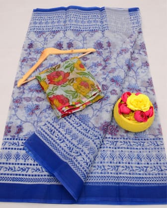 Kalam Dawat Soft Off White Kota Doria Kalamkari Saree