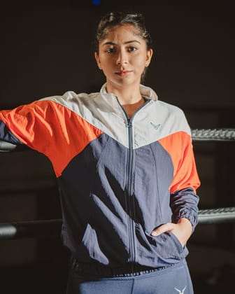 Invincible Women's Outdoor Jacket-Navy White Orange / S