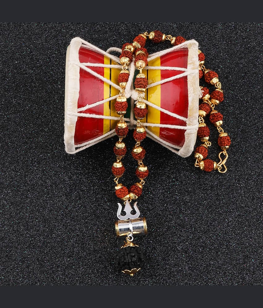 SILVER SHINE Gold Plated  Silver Trishul Locket with Rudraksha Mala for Men and Women