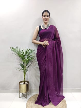 Fancy Pure Soft Georgette Fabric Multi Color Ready To Wear Saree-Purpule