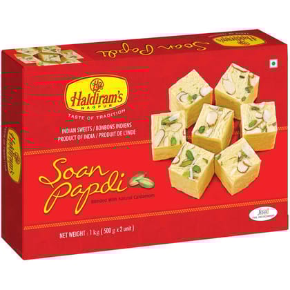 Haldiram's Soan Papdi (Elaichi Flavour) Packed Sweets - 1 Kg - Pack of 16