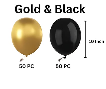 Wektu Party Balloons - Black & Gold Round Shape (100 PC)