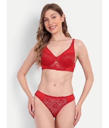 aproz Nylon Women's Bra & Panty Set ( Red ) Lingerie Set