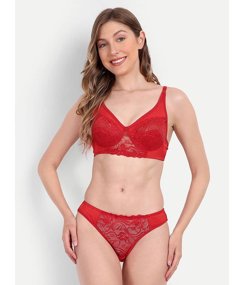 aproz Nylon Women's Bra & Panty Set ( Red ) Lingerie Set