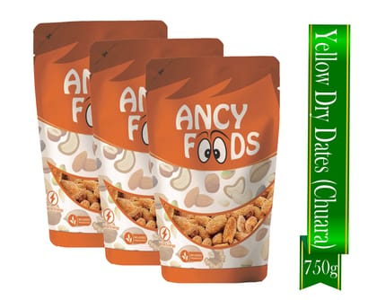 Ancy Peela Chuara 750 Grams (250 Grams X 3) - Traditional Yellow Dry Dates | Peela Sukha Khajoor Known For Their Natural Sweetness | Widely Used in Indian Kitchens for Sweets, Kheer, and Heal
