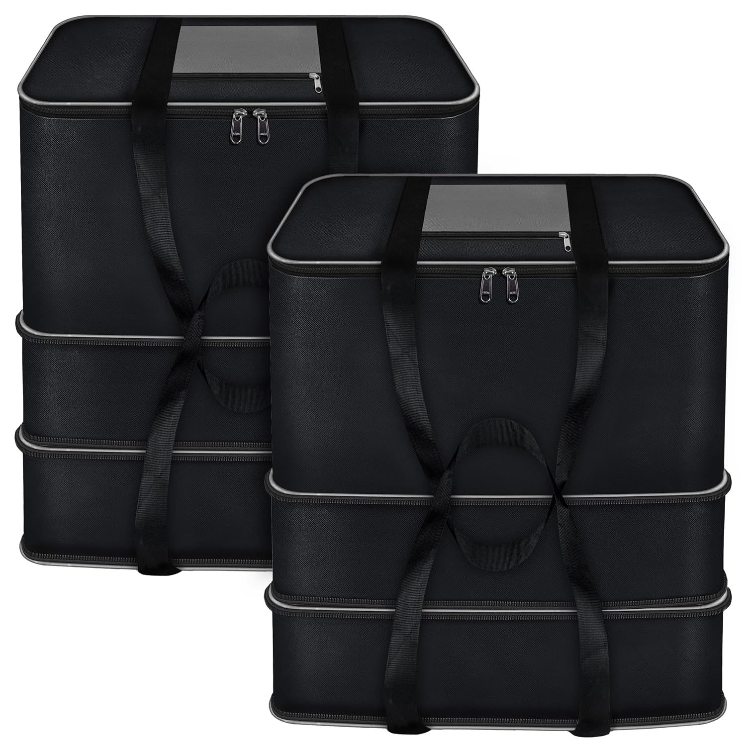 Storite 2 Pack 3 Layer Expandable Moisture Proof Nylon Large Size Underbed Storage Bag For Clothes (57 x 49 x 62 cm) - Grey Black,Rectangular