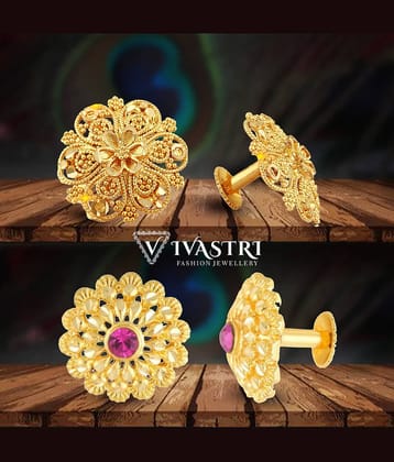 VIVASTRI Golden Stud Earrings ( Pack of 2 )