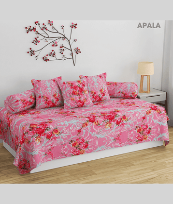 Apala Cotton Floral Diwan Set 6 Pcs - Pink