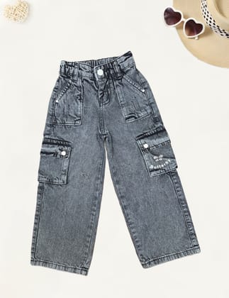 Girls Charcoal Straight Fit Jeans[GJ-877] (4-12Years)-6-7Y (Size - 28) / Denim / Charcoal