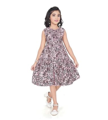 Girl's Digital Slub Printed Sleeve Less Round Neck Dress (Brown, 4-5_Yrs)-PID63828 Girl's Digital Slub Printed Sleeve Less Round Neck Dress (Brown, 4-5_Yrs)-PID63828