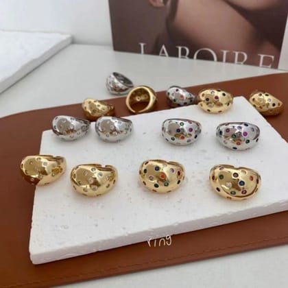 Rainbow Multi 18K Gold Anti Tarnish Cubic Zirconia Free Size Ring For Women-Multicolor