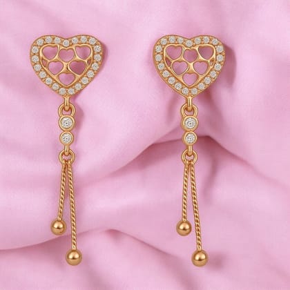 Rose Gold Plated Heart Design Dangling Earrings with American Diamond Stones For Women And Girls