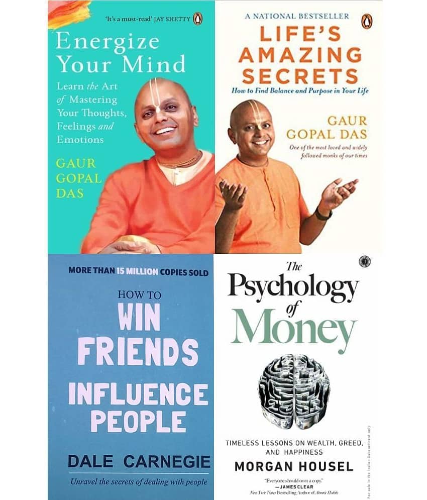 Combo of 4  (Energize your mind + Life's Amazing + Psychology of Money+ How to win friends) English, Paperback