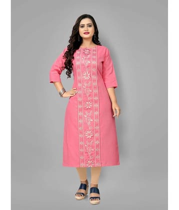 RIAANA - Pink Cotton Blend Women's Straight Kurti ( Pack of 1 )