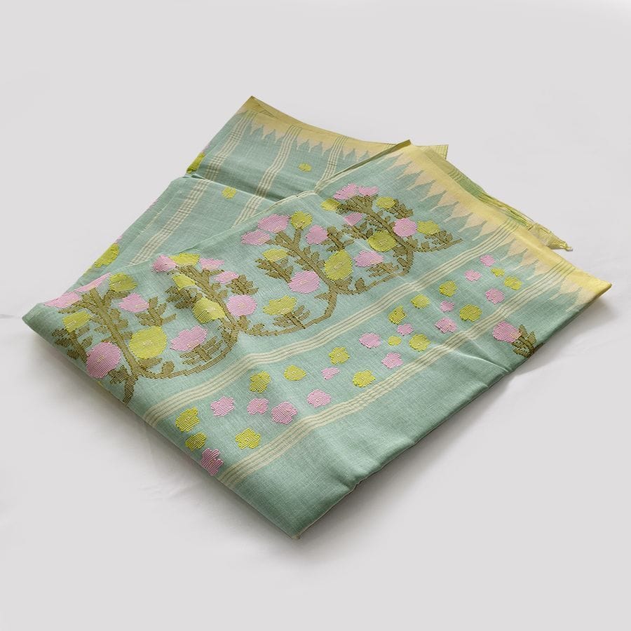 Cotton full sari - Light Green