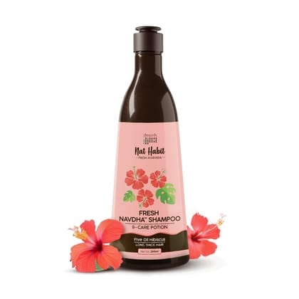 Nat Habit Hibiscus Navdha Shampoo for Hair Growth, Fermented Soy Gentle Cleanser for Long Thick Hair | Natural Shampoo with Amla For Women & Men, Sulfate Free| 250ml Nat Habit Hibiscus Navdha Shampoo for Hair Growth, Fermented Soy Gentle Cleanser for Lon
