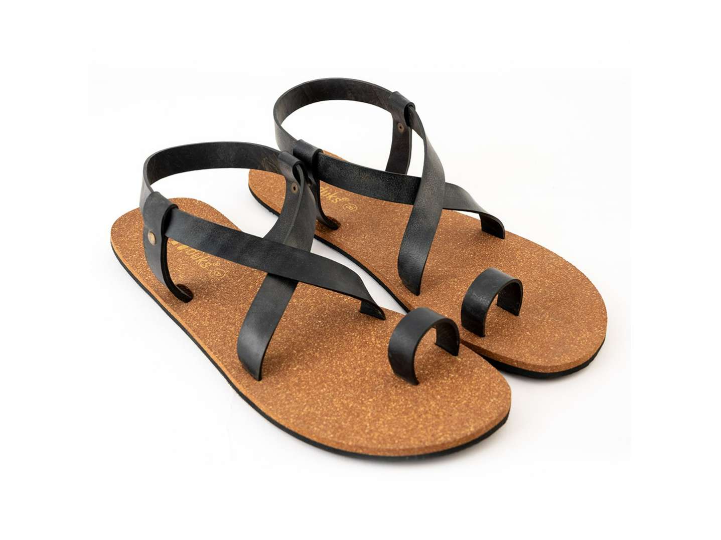 Paaduks Solid Black SKO Cork Men Sandals - UK 6