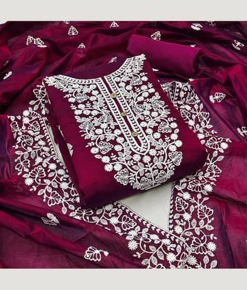 Rangtulika Ethnics Unstitched Cotton Embroidered Dress Material - Purple ( Pack of 1 )