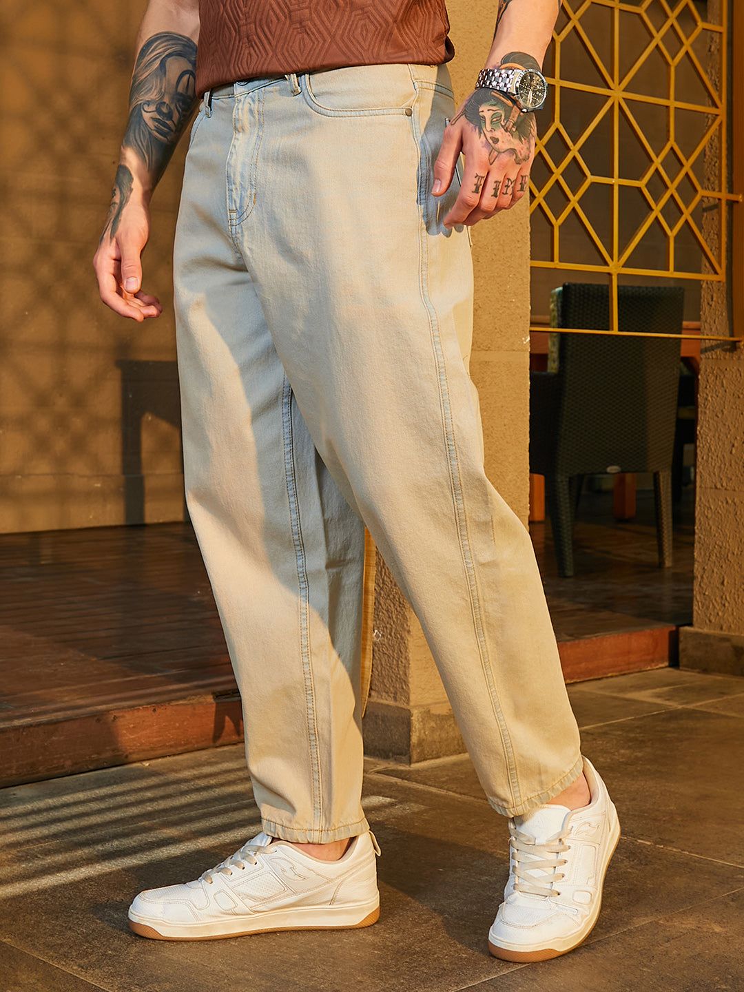 Light-Wash Carrot-Fit Denim Jeans