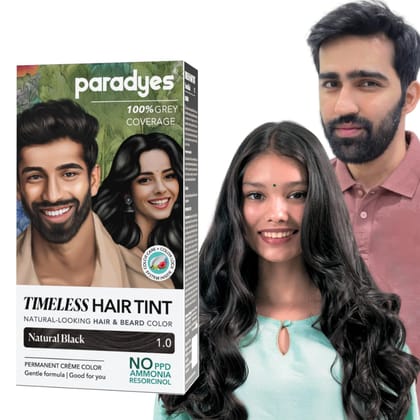 Paradyes Mini Natural Black Timeless Hair Tint, Permanent Crème Hair Color for Hair & Beard, Complete Grey Coverage, Formula Free from PPD, Ammonia, & Resorcinol, 1.0 Natural Black, 60 GRAM Paradyes Mini Natural Black Timeless Hair Tint, Permanent Crème 